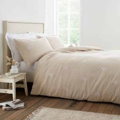 Bianca Brushed Embroidery Natural Duvet Set