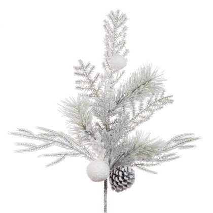 Floralsilk Snowy Pine With Baubles Spray Floralsilk Snowy Pine With Baubles Spray