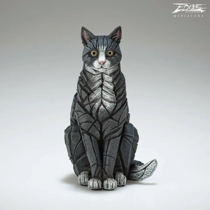 Edge Sculptures - Miniature Black and White Sitting Cat Edge Sculptures - Miniature Black and White Sitting Cat