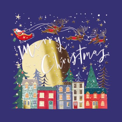 Paper House Santa Flying over Houses Pack of 10 Cards Paper House Santa Flying over Houses Pack of 10 Cards