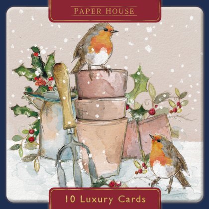 Medici Robins on Plant Pots Pack of 10 Cards Medici Robins on Plant Pots Pack of 10 Cards