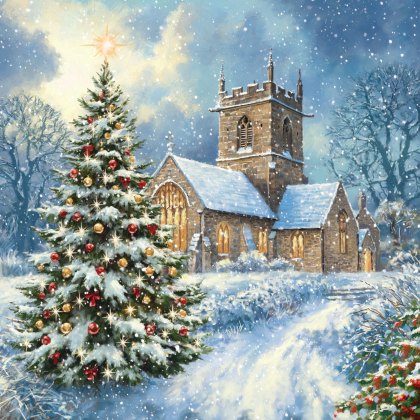 Paper House Church at Christmas Pack of 6 Cards Paper House Church at Christmas Pack of 6 Cards