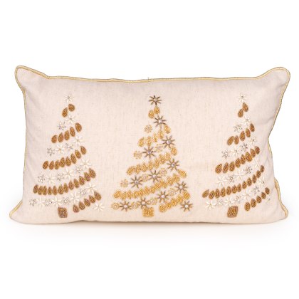 Candlelight Gold & Cream Christmas Tree Cushion