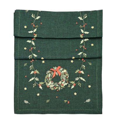 Waltons Embroidered Wreath Runner Green Waltons Embroidered Wreath Runner Green