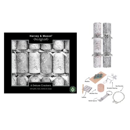 Harvey & Mason Deluxe Silver Foliage Box of 6 Crackers