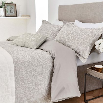 Morris & Co Pure Strawberry Thief Pebble Duvet Cover Morris & Co Pure Strawberry Thief Pebble Duvet Cover