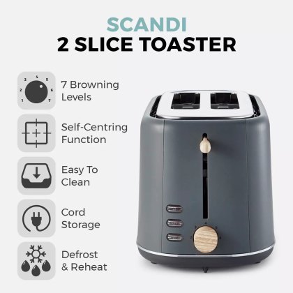 Tower Scandi Grey 2 Slice Toaster Tower Scandi Grey 2 Slice Toaster