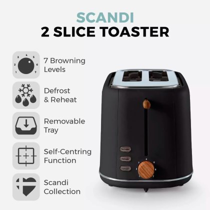 Tower Scandi Black 2 Slice Toaster Tower Scandi Black 2 Slice Toaster