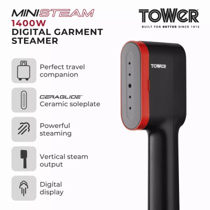 Tower Red 1400W Digital Garment Steamer Tower Red 1400W Digital Garment Steamer