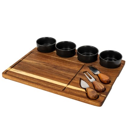 Hill Interiors Acacia Cheese Board Set With Grey Bowls Hill Interiors Acacia Cheese Board Set With Grey Bowls
