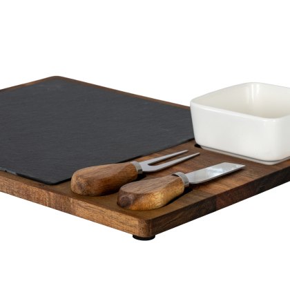 Hill Interiors Acacia Cheese Board Set With White Bowl Hill Interiors Acacia Cheese Board Set With White Bowl