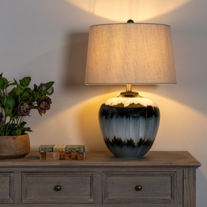 Hill Interiors Midnight Shadows Table Lamp With Linen Shade Hill Interiors Midnight Shadows Table Lamp With Linen Shade
