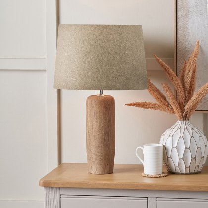 Pacific Inaya Natural Wood Table Lamp With Milos Linen Shade