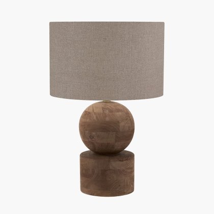 Pacific Ziva Antique Wood Table Lamp With Edward Linen Shade