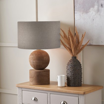 Pacific Ziva Antique Wood Table Lamp With Edward Linen Shade