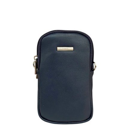 Nova Leathers Navy Twin Zip Top Phone Bag