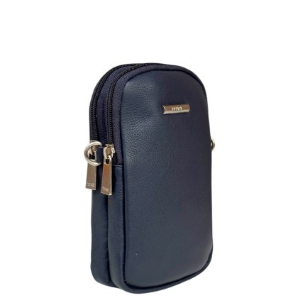 Nova Leathers Navy Twin Zip Top Phone Bag