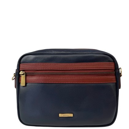 Nova Leathers Navy Tan Camera Bag