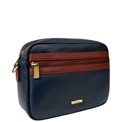 Nova Leathers Navy Tan Camera Bag