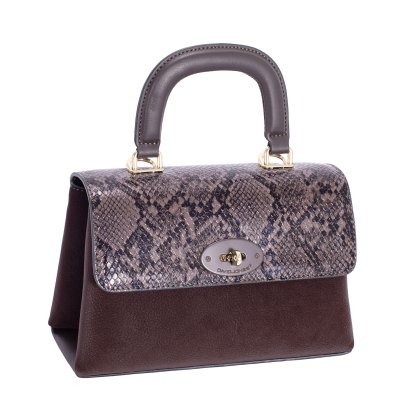 David Jones Hot Chocolate Faux Snake Flap Top Handle Grab Bag David Jones Hot Chocolate Faux Snake Flap Top Handle Grab Bag