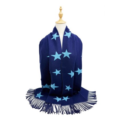A & B Multi Star Print Mix Wool Scarf Beige Assorted
