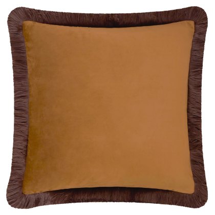 Furn Halo Fringed Velvet Cushion Caramel & Chocolate