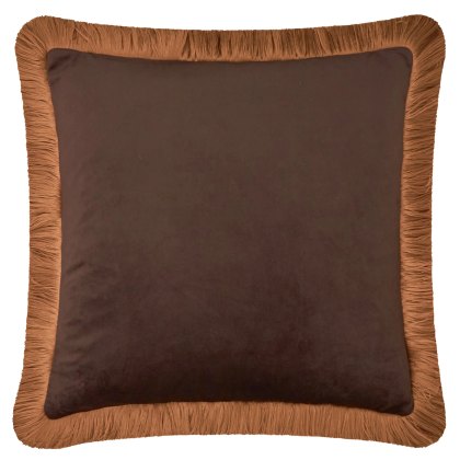 Furn Halo Fringed Velvet Cushion Chocolate & Caramel