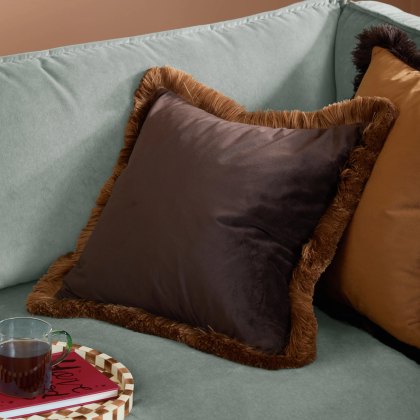 Furn Halo Fringed Velvet Cushion Chocolate & Caramel