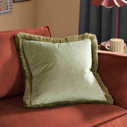 Furn Halo Fringed Velvet Cushion Green & Sage