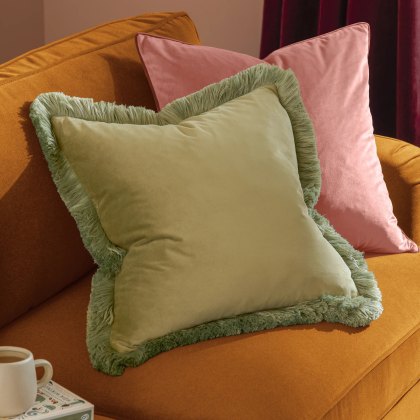 Furn Halo Fringed Velvet Cushion Sage & Green