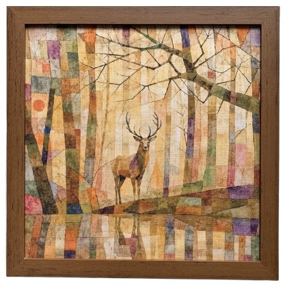 Aquarelle Sunset Stags Print Wall Art Walnut Frame