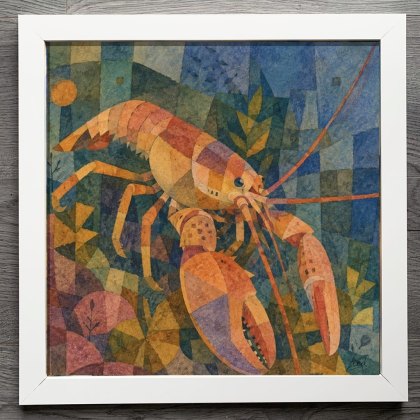Aquarelle Larry Lobster Print Wall Art White Frame