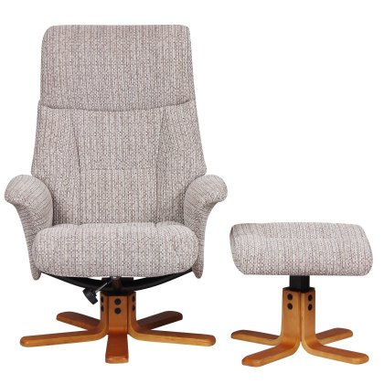Marseille Swivel Recliner Chair & Stool Set in Wheat Fabric