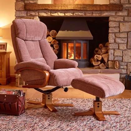 Nice Swivel Recliner Chair & Stool Set in Fawn