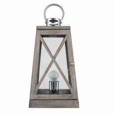Grey Wood & Chrome Lantern Lamp
