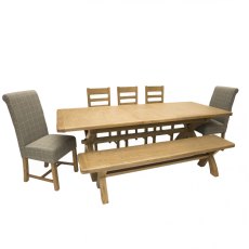 Heritage 2m Extending Dining Table with Bench & 5 Chairs