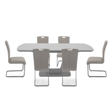 Lazzaro 1.6m Grey Extending Table with 6 Taupe Chairs Lazzaro 1.6m Grey Extending Table with 6 Taupe Chairs