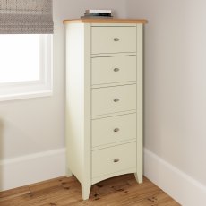 Stiffkey 5 Drawer Narrow Chest in White Stiffkey 5 Drawer Narrow Chest in White