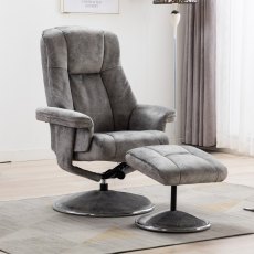 Denver Swivel Recliner Chair & Stool Set In Elephant Fabric Denver Swivel Recliner Chair & Stool Set In Elephant Fabric