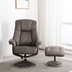 Denver Swivel Recliner Chair & Stool Set In Rhino Fabric Denver Swivel Recliner Chair & Stool Set In Rhino Fabric