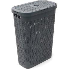 Rattan Slim Hamper Charcoal