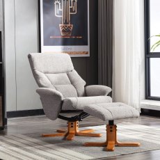 Marseille Swivel Recliner Chair & Stool Set in Fossil Fabric