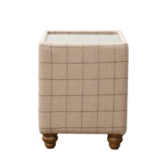 Artisan Side Table In Leather & Beige Wool With Glass Top