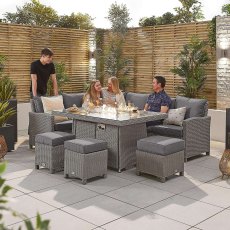 Ciara Left-hand Fire Pit Corner Dining Set in White Wash