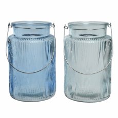 Blue Stripe Glass Lantern Blue Stripe Glass Lantern