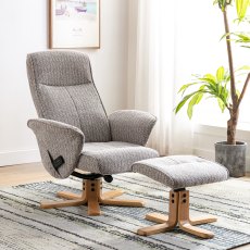 Athena Swivel Recliner Massage Chair & Stool Set In Wheat