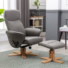 Athena Swivel Recliner Chair & Stool Set in Grey Faux Leather Athena Swivel Recliner Chair & Stool Set in Grey Faux Leather