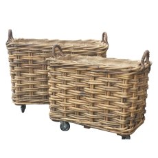 Glenweave Rectangle Small Log Basket on Wheels