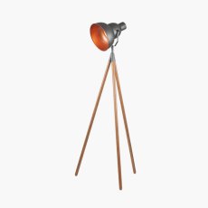Larkin Grey Metal and Natural Wood Tripod Floor Film Lamp Larkin Grey Metal and Natural Wood Tripod Floor Film Lamp