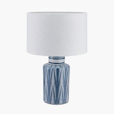 Samara Blue and White Aztec Pattern Ceramic Table Lamp with Ivory Shade